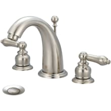 Brentwood 1.2 GPM Widespread Bathroom Faucet with Metal Lever Handles, Brass Pop-Up Drain, and Spout and Valve Escutcheons