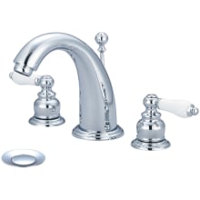 Brentwood 1.2 GPM Widespread Bathroom Faucet with Porcelain Lever Handles, Brass Pop-Up Drain, and Spout and Valve Escutcheons