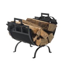 Wrought Iron Fireplace Wood Holder and Canvas Log Tote Bag with Carry Handles