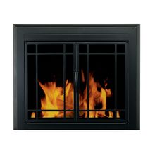 Easton Prairie 31" H x 43.5" L Large Cabinet Style Fireplace Screen with 9-Pane Smoked Glass Doors