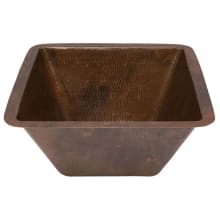 15" Undermount Square Single Basin Copper Bar Sink with 3.5" Drain Opening