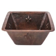 15" Undermount Square Single Basin Copper Bar Sink with 2" Drain Opening
