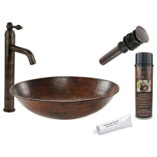 17" Copper Vessel Bathroom Sink with 1.2 GPM Deck Mounted Bathroom Faucet and Pop-Up Drain Assembly