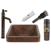 15" Copper Vessel Bathroom Sink with 1.2 GPM Deck Mounted Bathroom Faucet and Pop-Up Drain Assembly