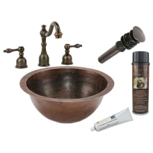 14" Copper Drop In Bathroom Sink with 1.2 GPM Deck Mounted Widespread Bathroom Faucet and Pop-Up Drain Assembly