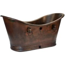 Hammered Copper Double Slipper 72" Free Standing Copper Soaking Tub with Center Drain and Overflow