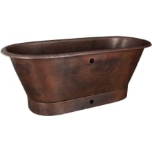 Hammered Copper Modern Style 72" Free Standing Copper Soaking Tub with Center Drain and Overflow