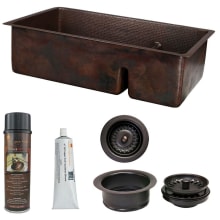 33" Undermount Double Basin Copper Kitchen Sink with Basket Strainer and 70/30 Basin Split
