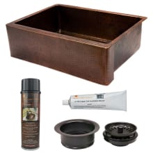 30" Farmhouse Single Basin Copper Kitchen Sink with Basket Strainer