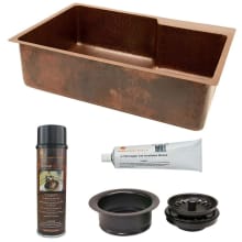 33" Undermount Single Basin Copper Kitchen Sink with Basket Strainer