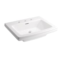 Holyoke 24-1/2" Rectangular Fireclay Pedestal Bathroom Sink with Overflow and 3 Faucet Holes at 8" Centers