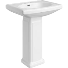 Alder Creek 25-1/2" Rectangular Vitreous China Pedestal Bathroom Sink with Overflow and 3 Faucet Holes at 4" Centers - Sink Only