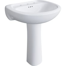 Lisbon Valley 24" Oval Vitreous China Pedestal Bathroom Sink with Overflow and 3 Faucet Holes at 8" Centers