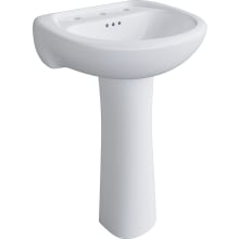 Lisbon Valley 20-1/4" Oval Vitreous China Pedestal Bathroom Sink with Overflow and 3 Faucet Holes at 8" Centers
