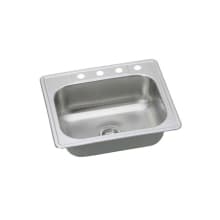 25" Single Basin Drop In Stainless Steel Kitchen Sink with 4 Faucet Holes
