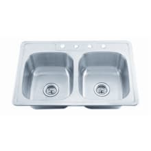 BUILDER'S PACK - QUANTITY 50 - 33" Double Basin Stainless Steel Kitchen Sink with 3 Holes Drilled - 50/50 Split