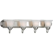 Builder Bath Series Four-Light Bathroom Fixture with Etched Alabaster Glass Shades