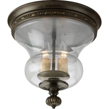 Fiorentino Two-Light Flush Mount Ceiling Fixture with Clear Seeded Glass Shade and Champagne Drip Glass Candles