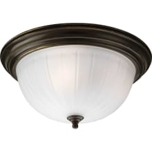 3 Light Flush Mount Ceiling Fixture with Etched Glass Shade - 15" Wide