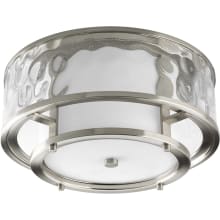 Bay Court 2 Light Flush Mount Outdoor Ceiling Fixture with Clear Outer and Etched Inner Glass Shade - 15" Wide