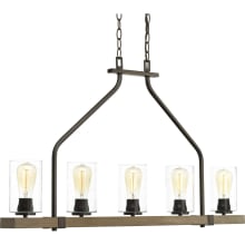 Barnes Mill 5 Light 38" Wide Linear Chandelier with Seedy Glass Shades