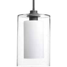 Double Glass 8" Wide Mini Pendant with Frosted Inner and Clear Seeded Outer Glass Shades