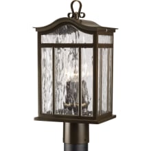 Meadowlark Three-Light Post Lantern with Casual European Styling and Water Seeded Glass Panels