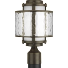 Bay Court 1 Light 15" Tall Post Light with Distressed Clear and Etched Opal Glass Shade