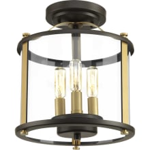 Squire 3 Light 9-7/8" Wide Outdoor Semi-Flush Ceiling Fixture / Pendant with Clear Glass Shade