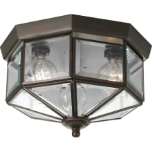 3 Light Flush Mount Outdoor Ceiling Fixture with Beveled Glass Panels - 9" Wide