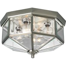 4 Light Flush Mount Outdoor Ceiling Fixture with Beveled Glass Panels - 11" Wide