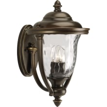 Prestwick 3 Light 17" Tall Outdoor Wall Sconce with Clear Hammered Optic Glass Urn and Yoke Straps