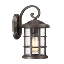 Crusade Single Light 14" Tall Outdoor Lantern Style Wall Sconce with Seedy Glass Shade