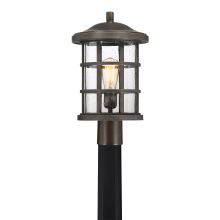 Crusade Single Light 17" Tall Outdoor Lantern Style Post Light with Seedy Glass Shade