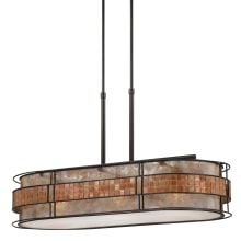Laguna 3 Light 37" Linear Chandelier with Oyster Mica And Mosaic Tile Shade