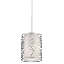 Abode Single Light 8" Wide Mini Pendant with Organza and Chrome Etched Shade