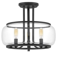 Pruitt 3 Light 14" Wide Semi-Flush Drum Ceiling Fixture with Clear Glass Shade