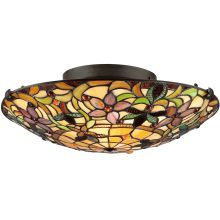 Tiffany 2 Light 17" Wide Flush Mount Ceiling Fixture with Tiffany Glass