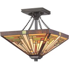 Stephen 2 Light 14" Wide Semi-Flush Ceiling Fixture with Tiffany Glass