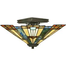 Inglenook 2 Light 14" Wide Semi-Flush Ceiling Fixture with Tiffany Glass