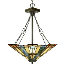 Inglenook 3 Light Bowl Pendant with Tiffany Stained Glass