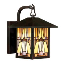 Inglenook Single Light 11" Tall Outdoor Lantern Style Wall Sconce with Tiffany Glass Shade