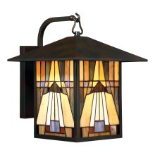 Inglenook Single Light 14" Tall Outdoor Lantern Style Wall Sconce with Tiffany Glass Shade