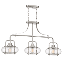 Trilogy 3 Light 38" Wide Linear Chandelier with Clear Seedy Glass Shade