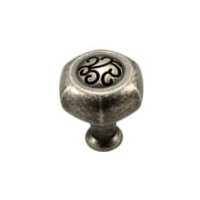 Palermo 1.25"W Hexagon Contemporary Farmhouse Cabinet Knob / Drawer Knob with Etched Scroll Detail