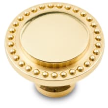 Beaded Edge 1-1/4" Round Solid Brass Designer Mushroom Cabinet Knob / Drawer Knob