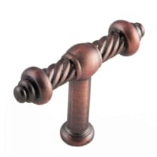 Rustic Industrial 2" Wide at Top - T Bar Spiral Twisted Solid Brass Cabinet Knob / Drawer Knob