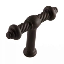 Rustic Industrial 2" Wide at Top - T Bar Spiral Twisted Solid Brass Cabinet Knob / Drawer Knob