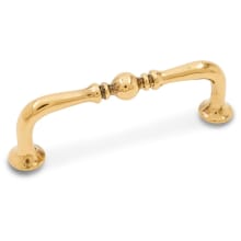 Barrel 3" Center to Center Solid Brass Traditional Cabinet Handle with Ball and Flared Feet