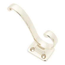 Traditional 1.25" Wide Scroll Double 2 Prong Solid Brass Bathroom Towel Robe Coat and Hat Hook